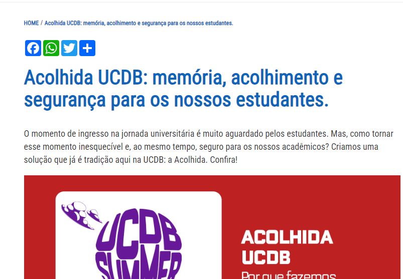 Acolhida UCDB: memória, acolhimento e segurança para os nossos estudantes.